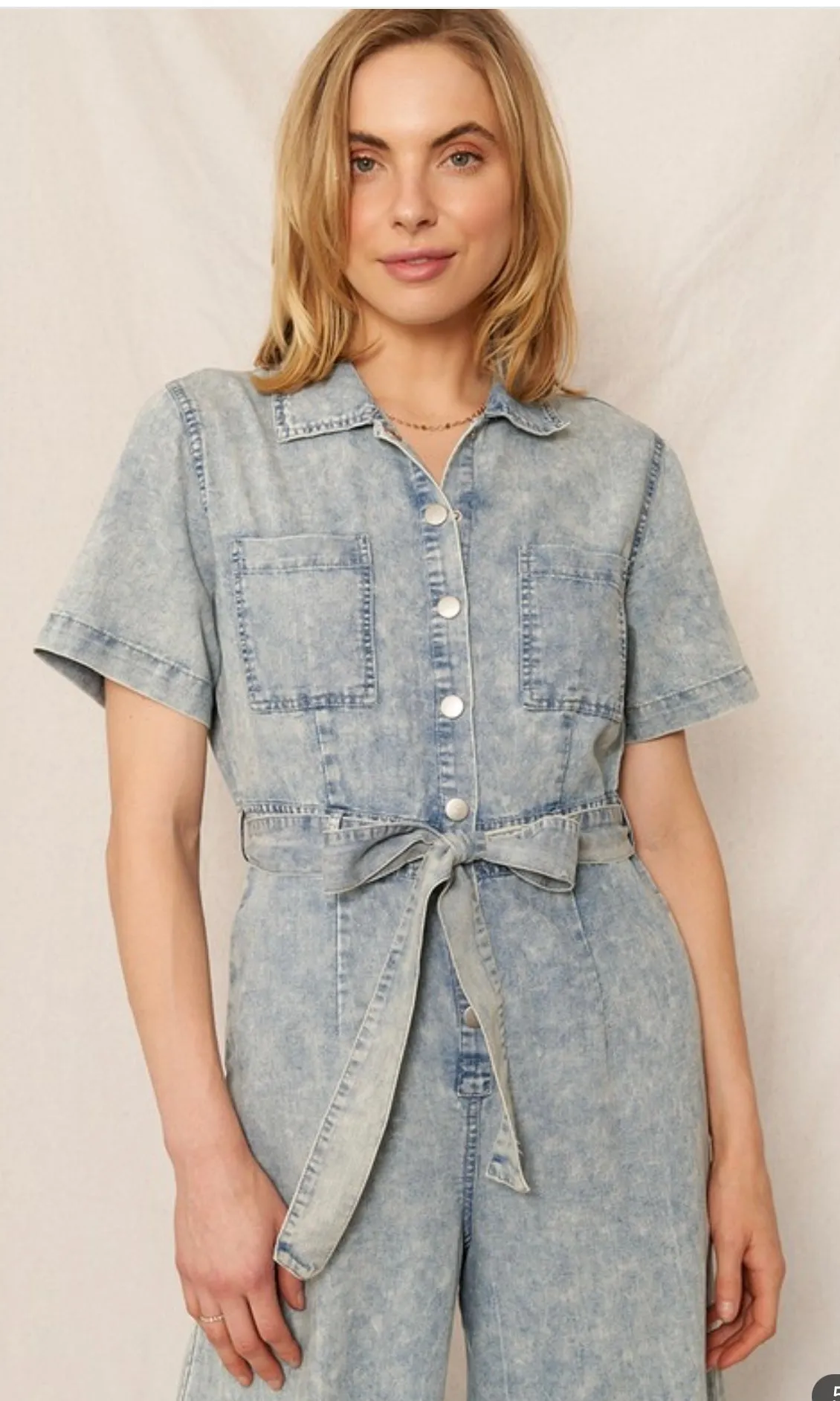 Blakely Short Sleeve Denim Tencel Jumpsuit