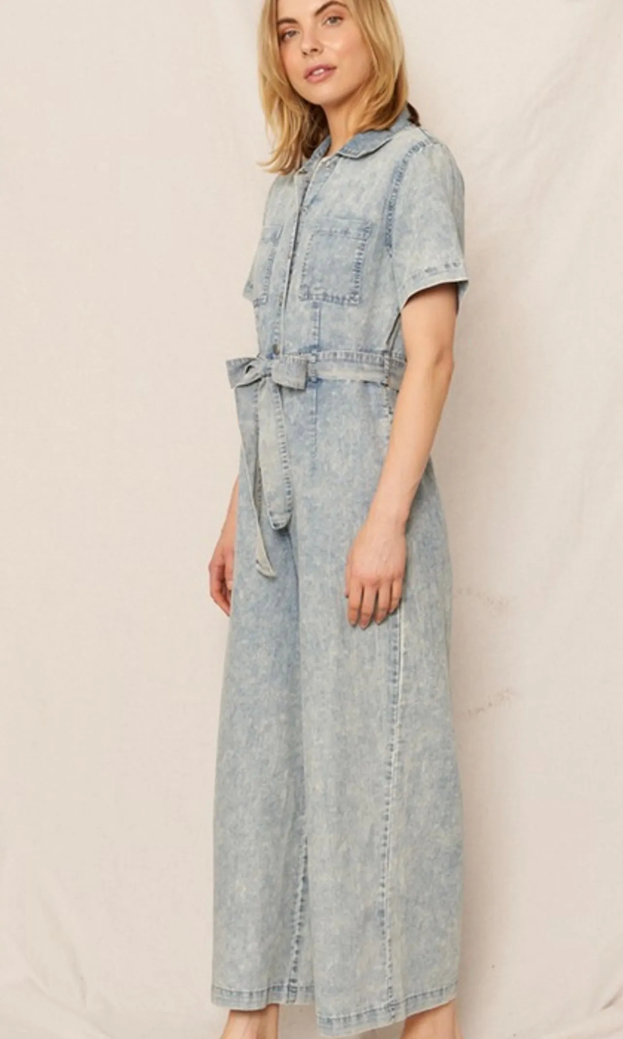 Blakely Short Sleeve Denim Tencel Jumpsuit