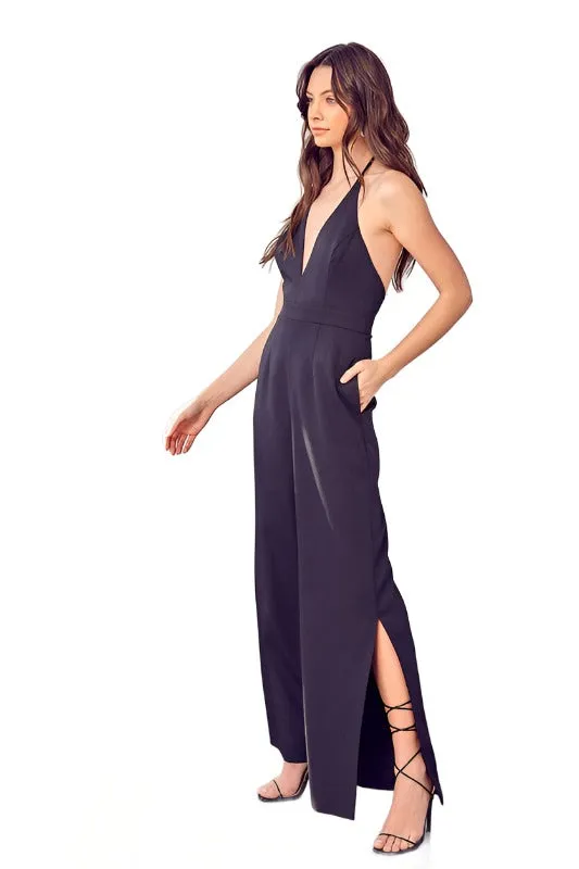 DEEP V-NECK WIDE LEG JUMPSUIT