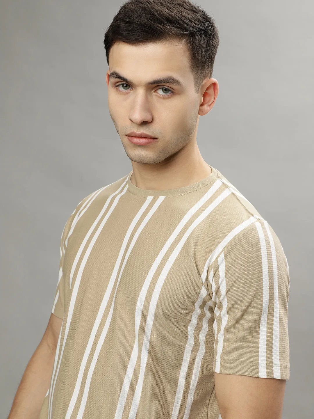 Lindbergh Beige Fashion Striped Regular Fit T-Shirt
