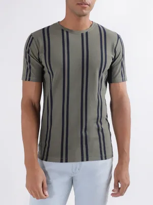 Lindbergh Olive Striped Oversize Fit T-Shirt