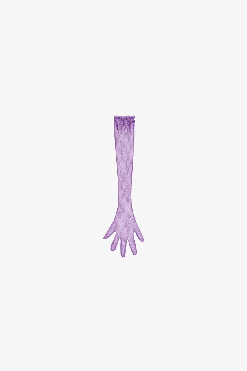 Purple Sequin Halter Neck Gown with Lace Gloves