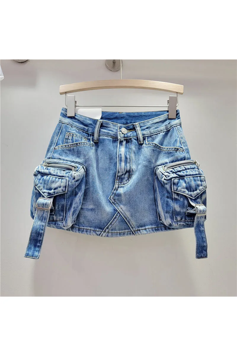 QK0698 Distressed Denim Mini Skirt