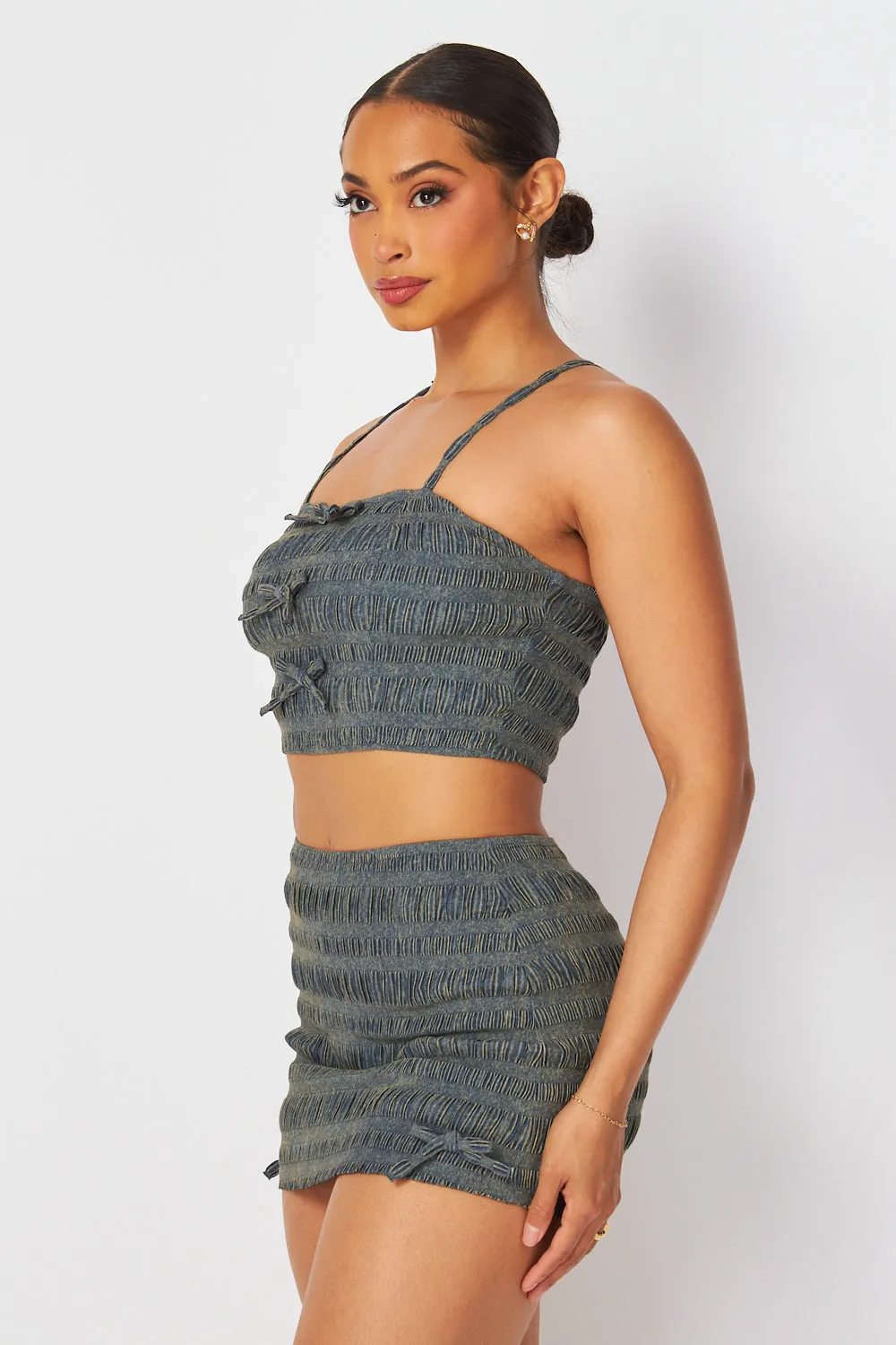 Tessa Smocked Denim Finish Crop Top & Skirt Set