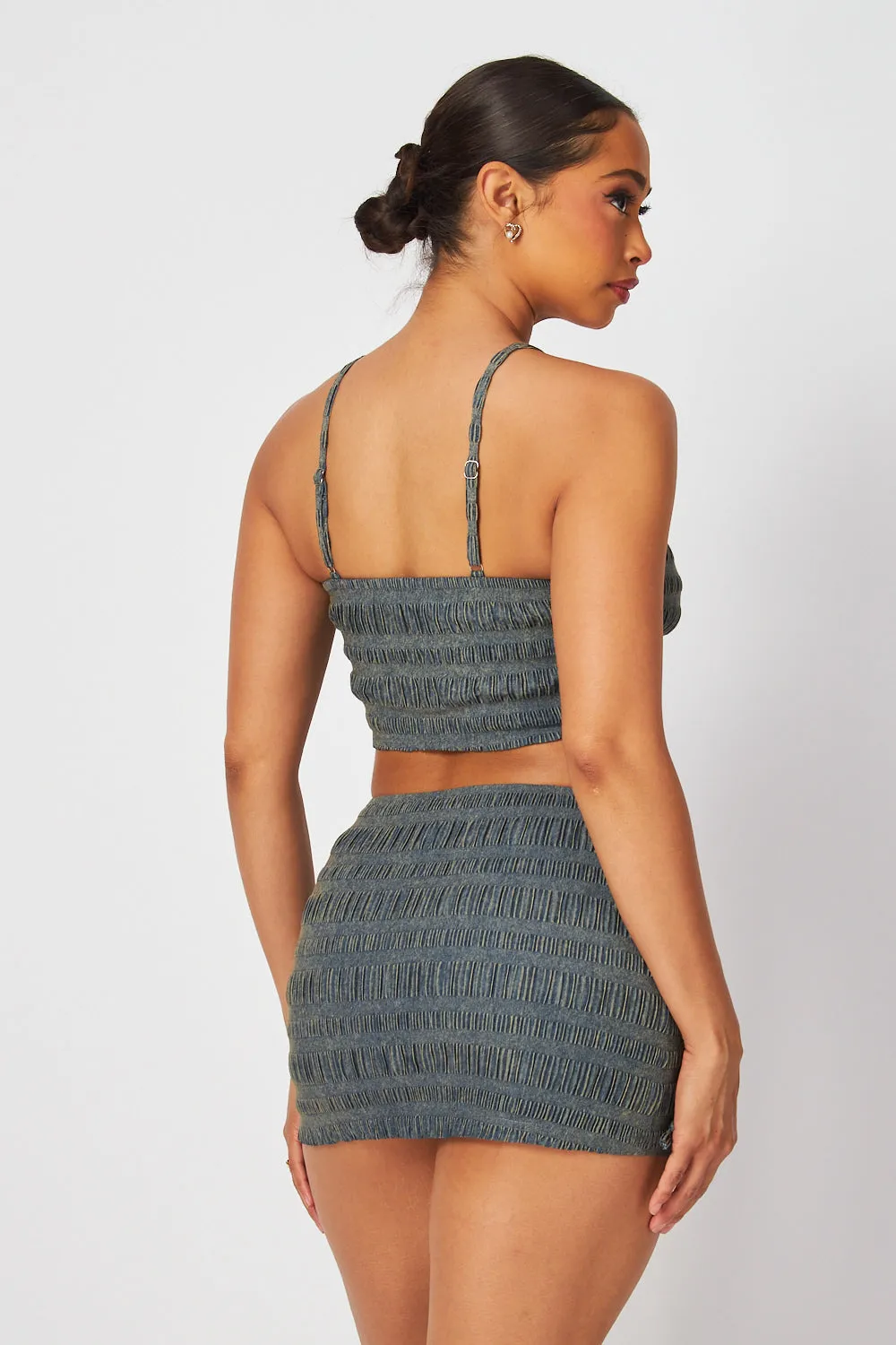 Tessa Smocked Denim Finish Crop Top & Skirt Set