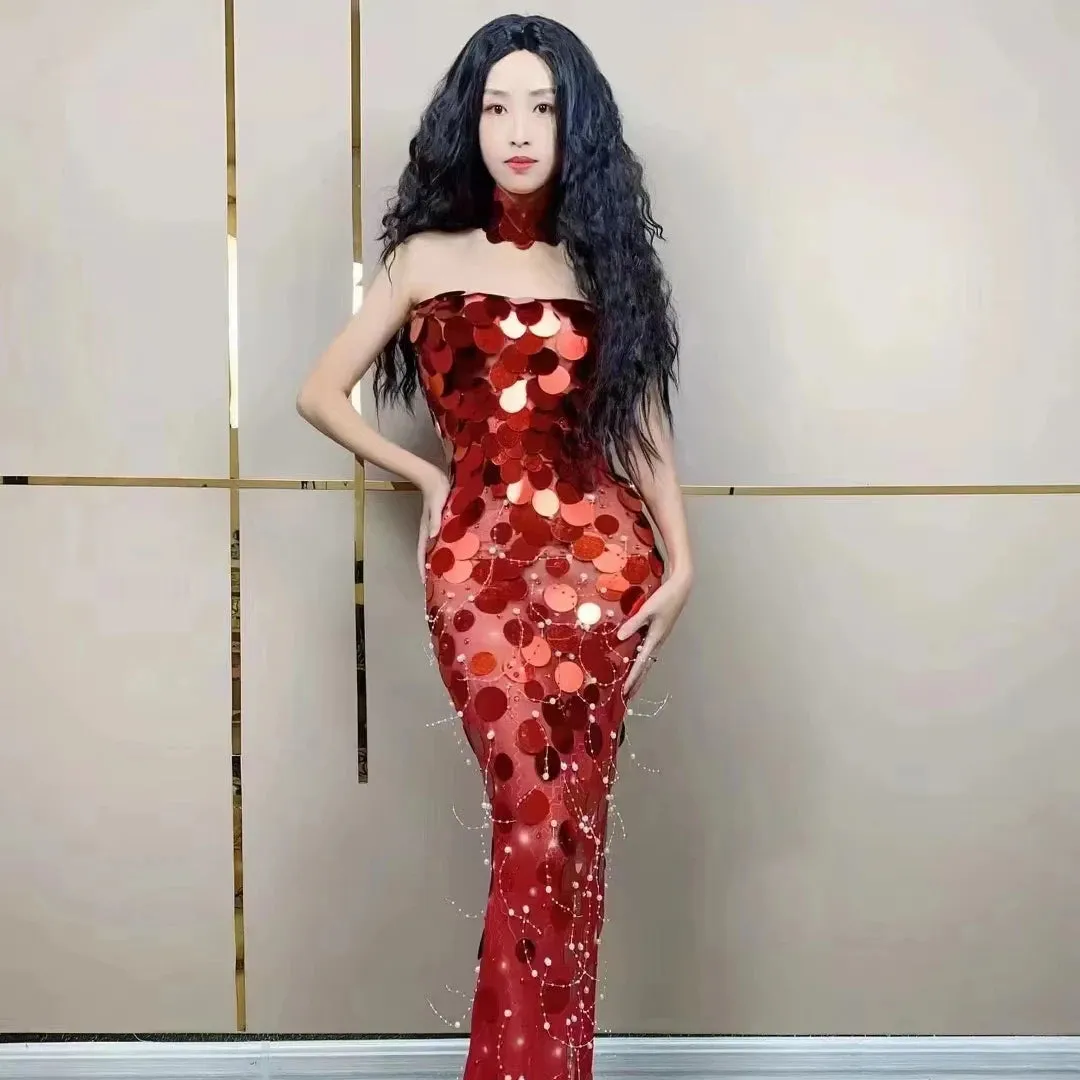 Trend4us Women's Glamorous Sequin Strapless Mermaid Gown