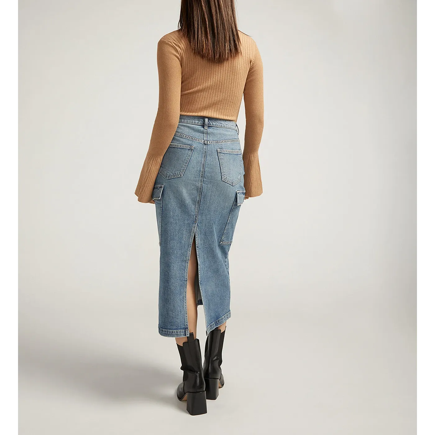 Vintage Blue Cargo Back Slit Skirt