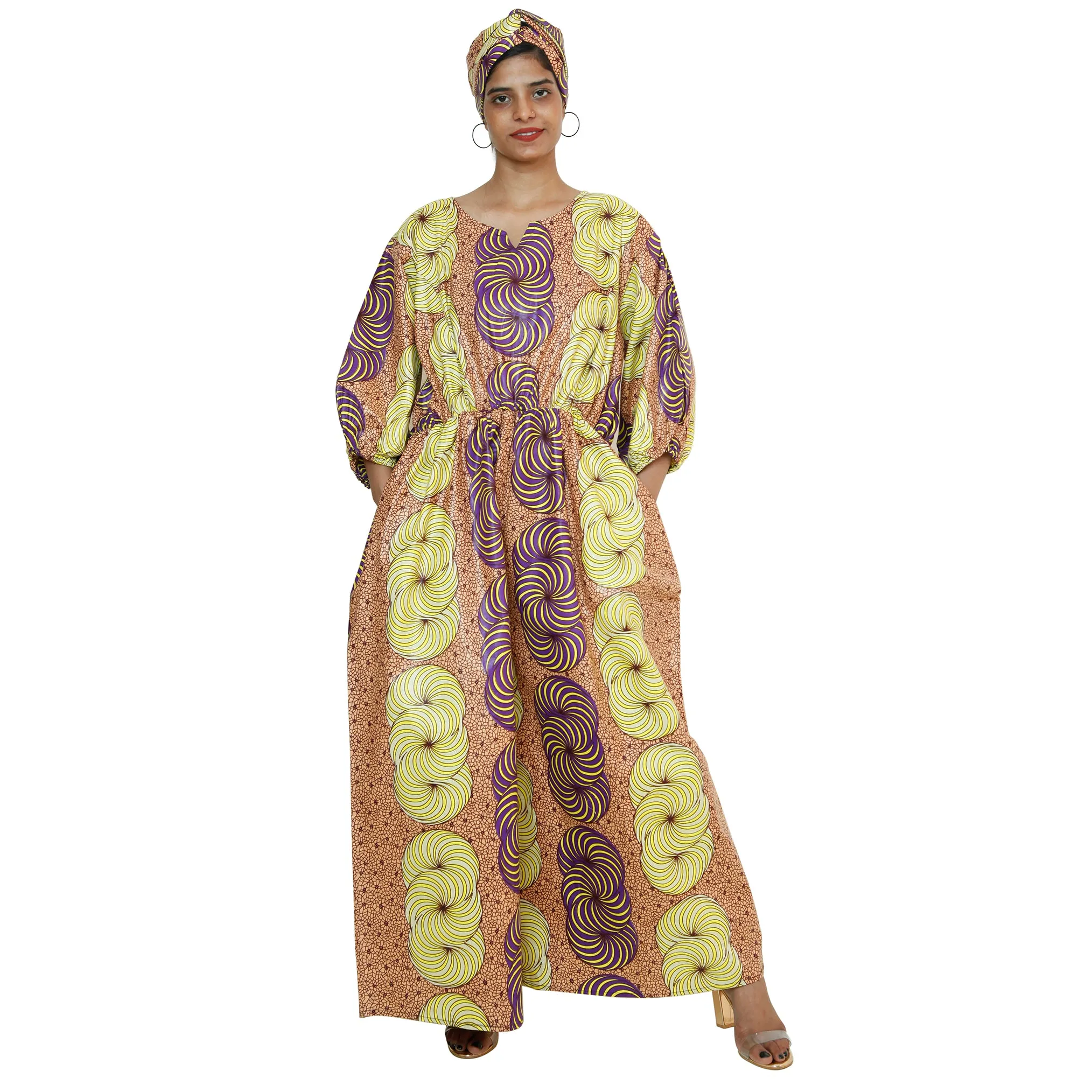 Women's Printed Bubble Sleeve Jumpsuit - FI-5101