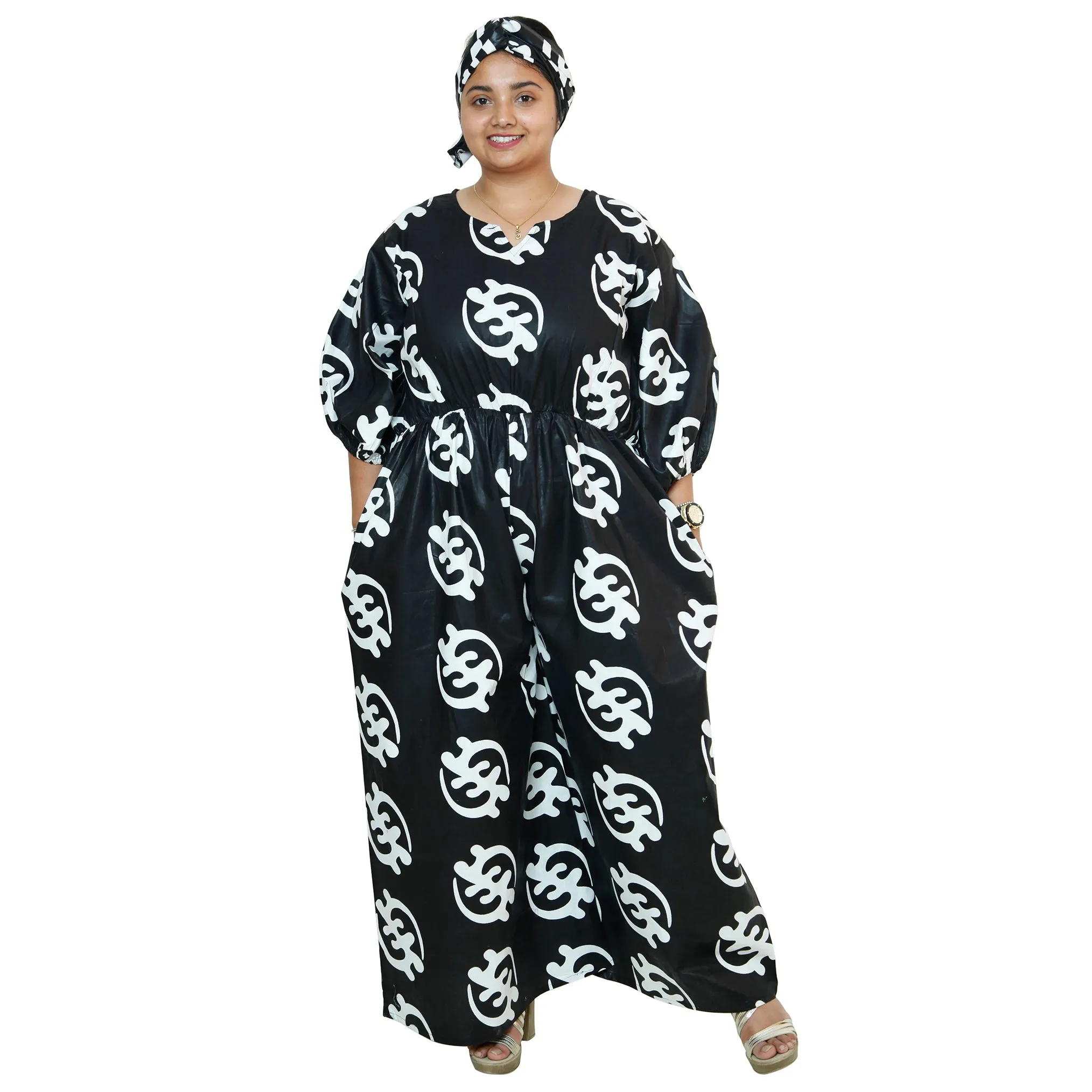 Women's Printed Bubble Sleeve Jumpsuit - FI-5101