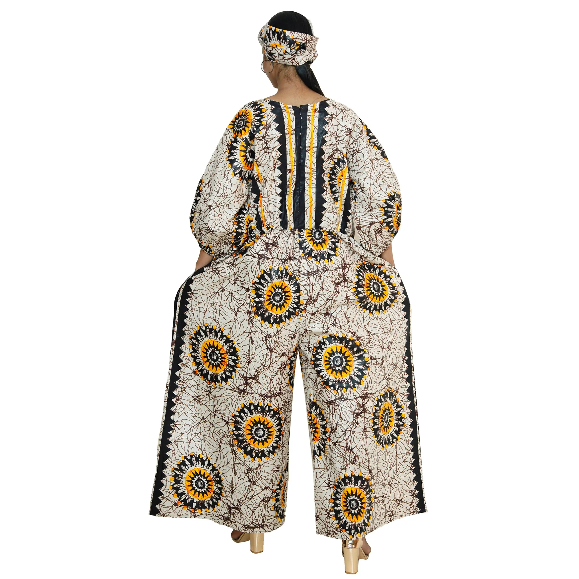Women's Printed Bubble Sleeve Jumpsuit - FI-5101